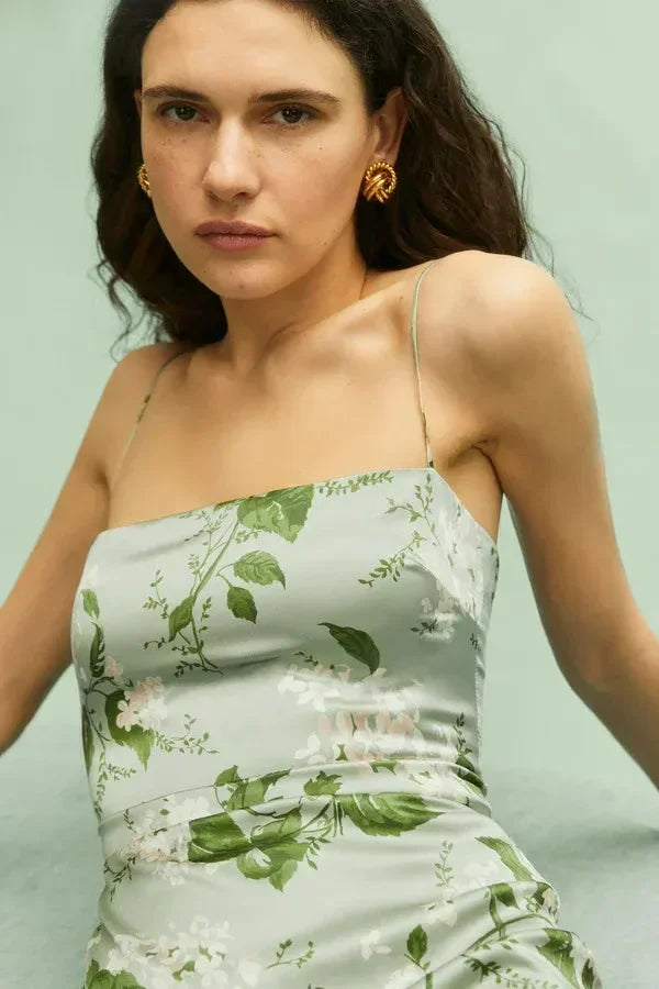 Vestido largo mujer verano flores tirantes finos verde