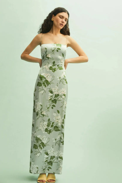 Vestido largo mujer verano flores tirantes finos verde
