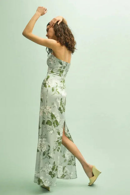 Vestido largo mujer verano flores tirantes finos verde