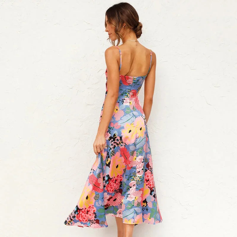Vestido largo mujer espalda abierta con tirantes anudados