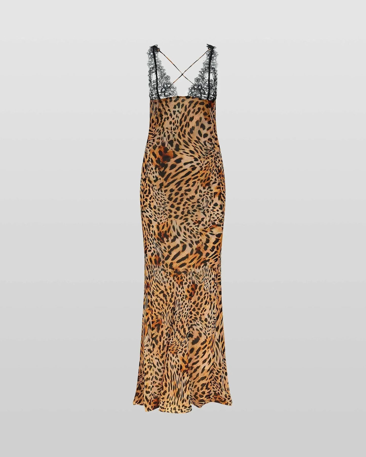 Vestido largo de noche leopardo encaje y tirantes finos