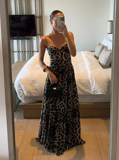 Vestido largo mujer estampado leopardo tirantes finos fluido de noche