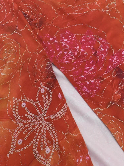 Vestido largo mujer espalda descubierta rojo estampado recortes verano