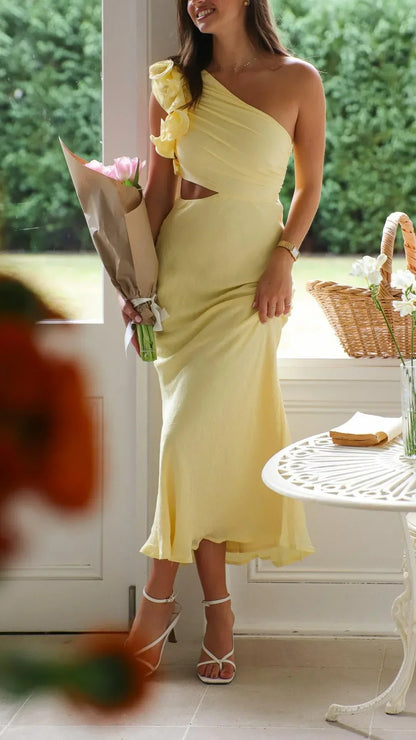 Vestido largo mujer asimétrico amarillo para noches elegantes