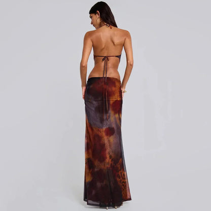 Vestido largo de mujer con estampado de leopardo y aberturas para fiesta