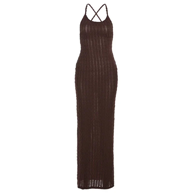 Vestido largo ajustado mujer espalda descubierta fiesta con strass