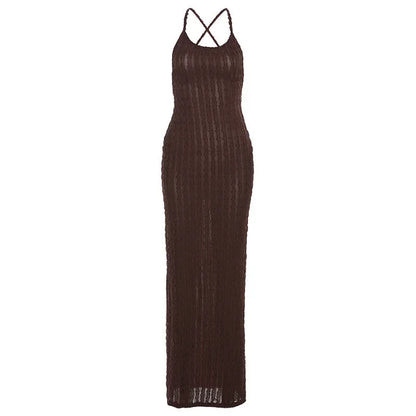 Vestido largo ajustado mujer espalda descubierta fiesta con strass