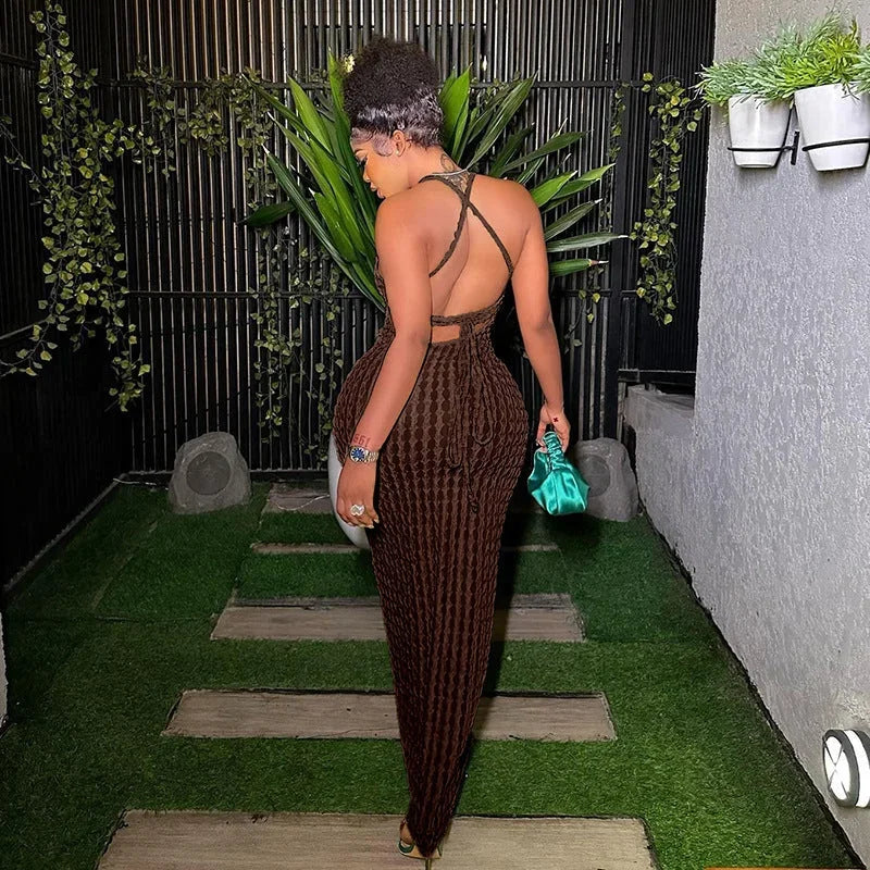 Vestido largo ajustado mujer espalda descubierta fiesta con strass