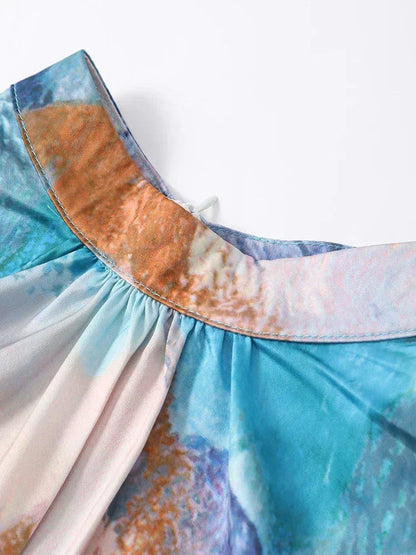 Vestido largo de mujer estampado multicolor con mangas largas