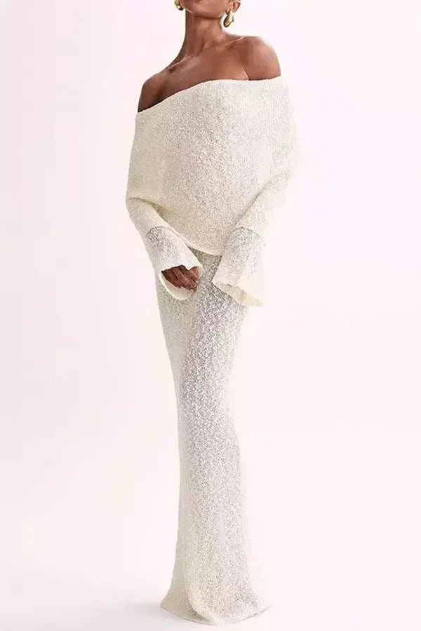 Vestido largo mujer Hombros descubiertos texturizado de fiesta