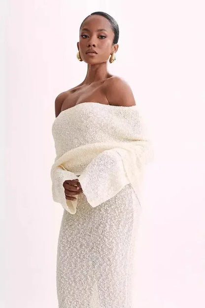 Vestido largo mujer Hombros descubiertos texturizado de fiesta