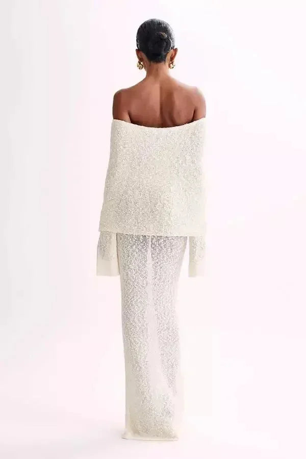 Vestido largo mujer Hombros descubiertos texturizado de fiesta