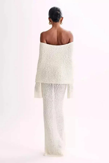 Vestido largo mujer Hombros descubiertos texturizado de fiesta