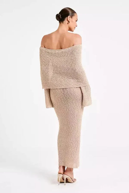Vestido largo mujer Hombros descubiertos texturizado de fiesta