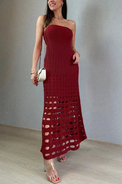 Vestido largo de mujer de punto calado con Hombros descubiertos