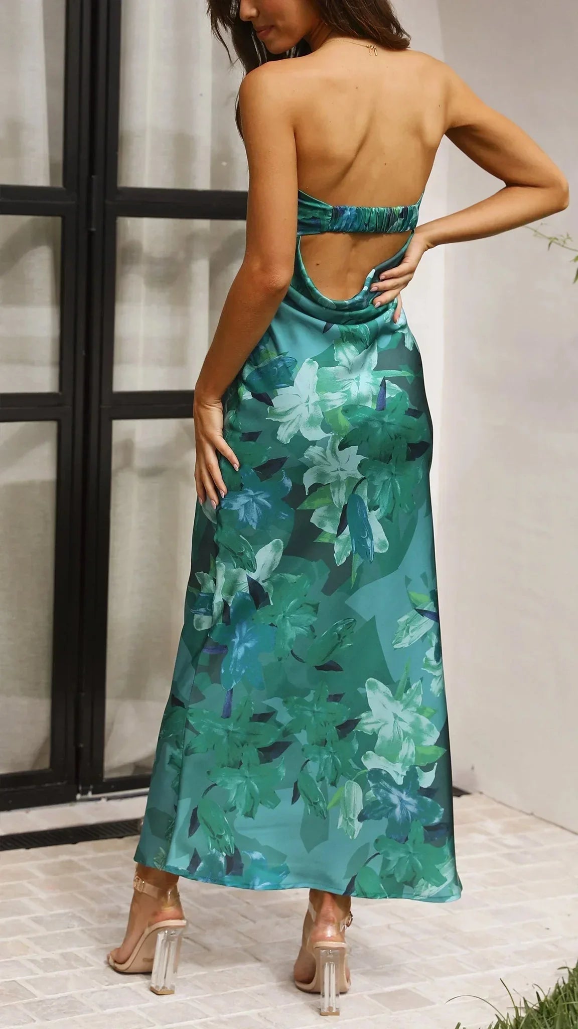 Vestido largo mujer sin tirantes con estampado floral
