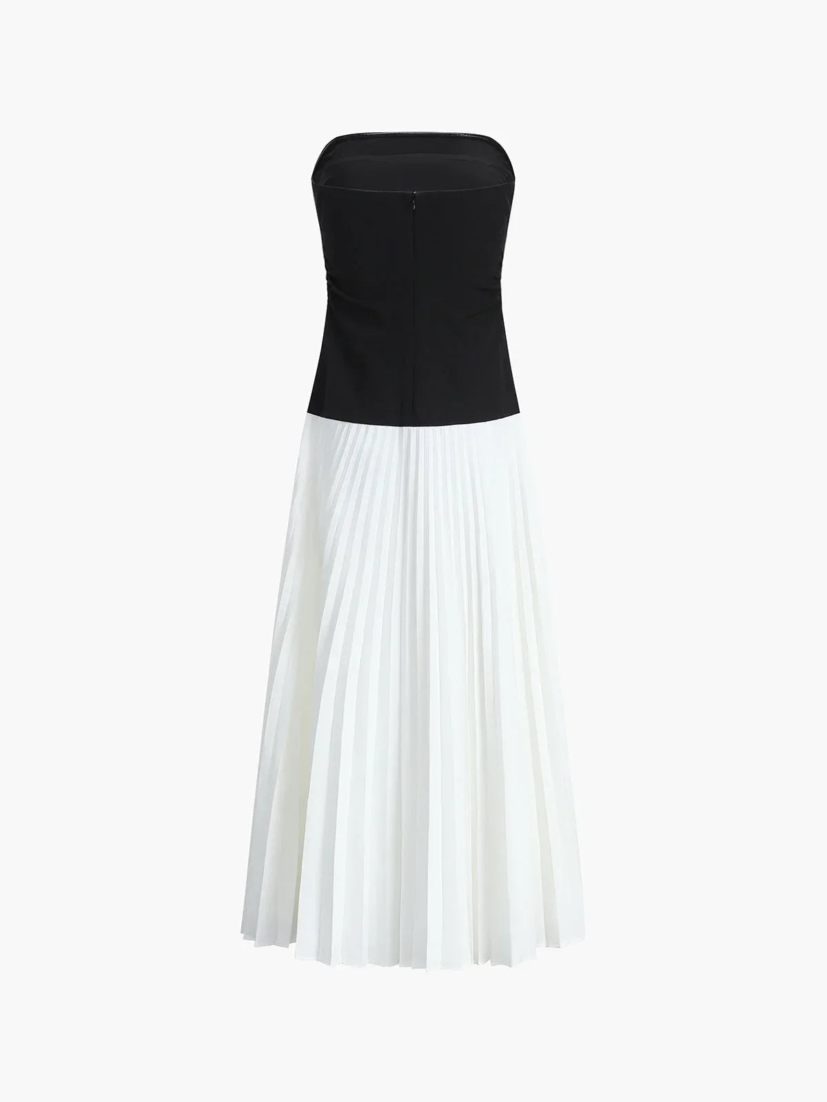 Vestido largo de mujer sin tirantes con falda plisada