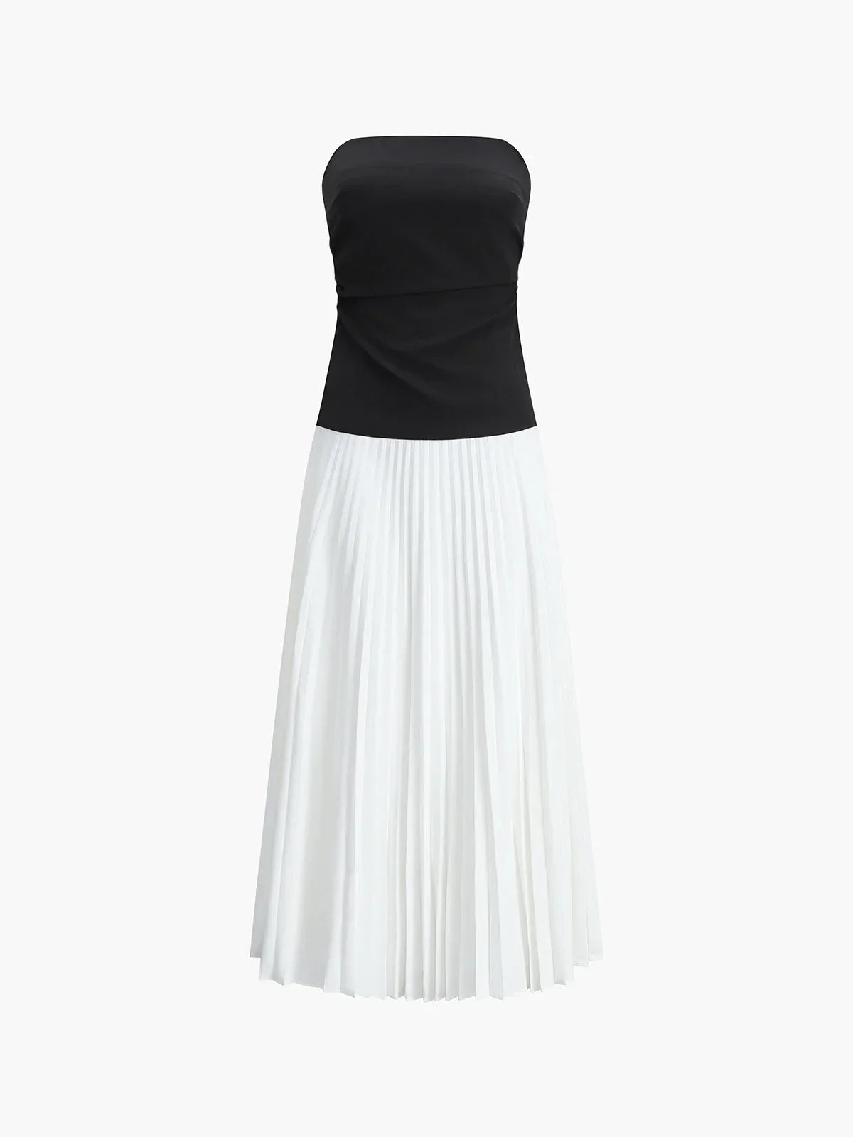Vestido largo de mujer sin tirantes con falda plisada