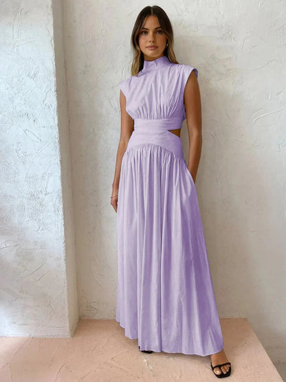 Vestido largo mujer de cuello alto con recortes elegantes