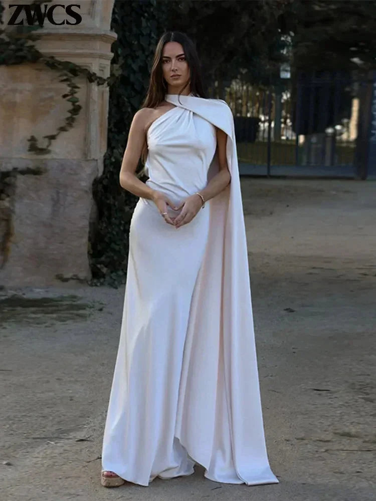 Vestido largo mujer satinado de Hombro único y espalda descubierta