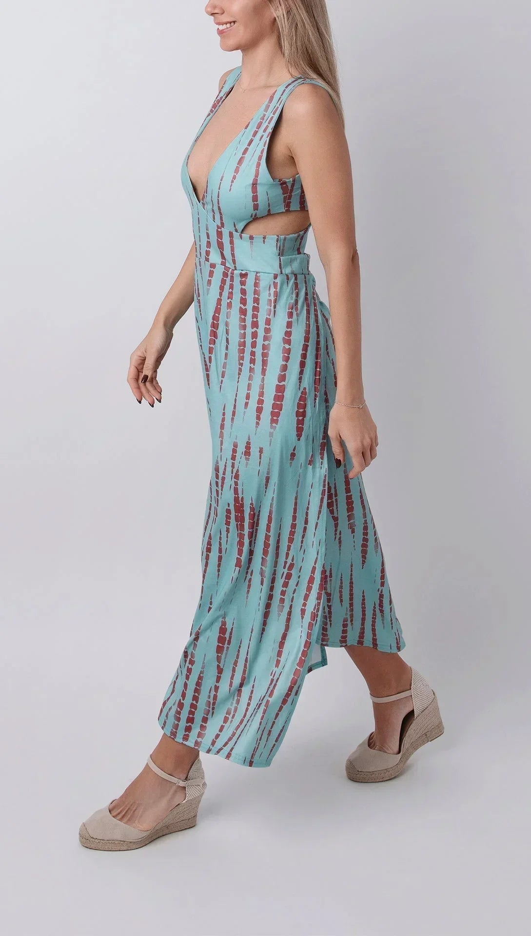 Vestido largo mujer tie-dye con abertura y cuello en V