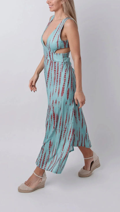 Vestido largo mujer tie-dye con abertura y cuello en V