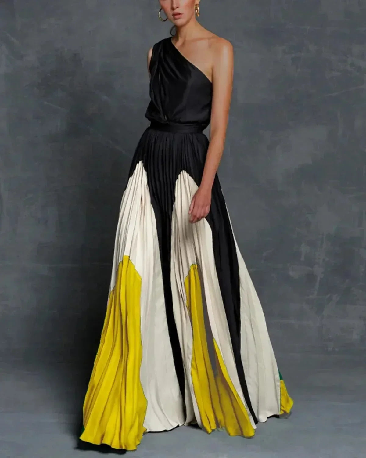 Vestido largo mujer de un Hombro con motivos elegantes