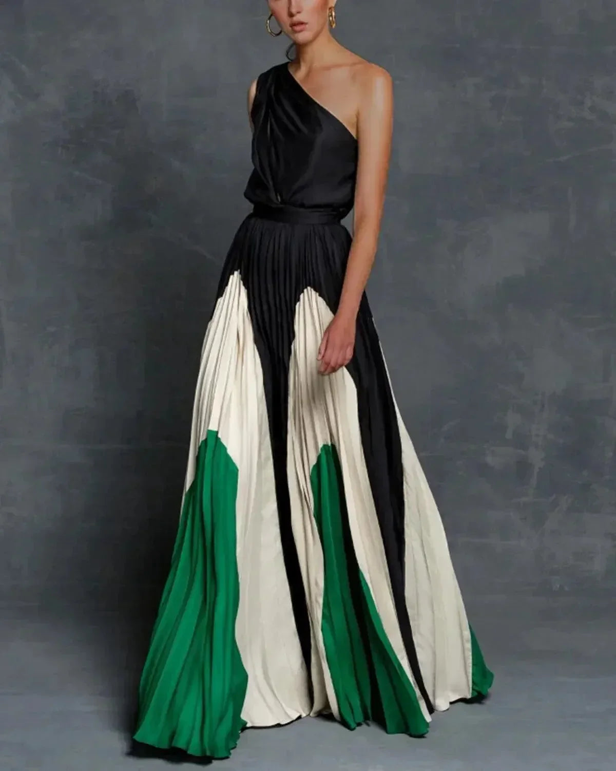 Vestido largo mujer de un Hombro con motivos elegantes