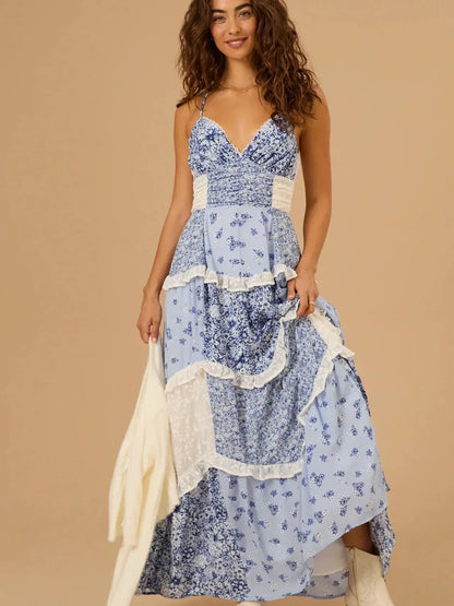 Vestido largo mujer verano patchwork tirantes finos