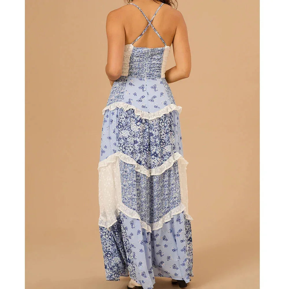 Vestido largo mujer verano patchwork tirantes finos