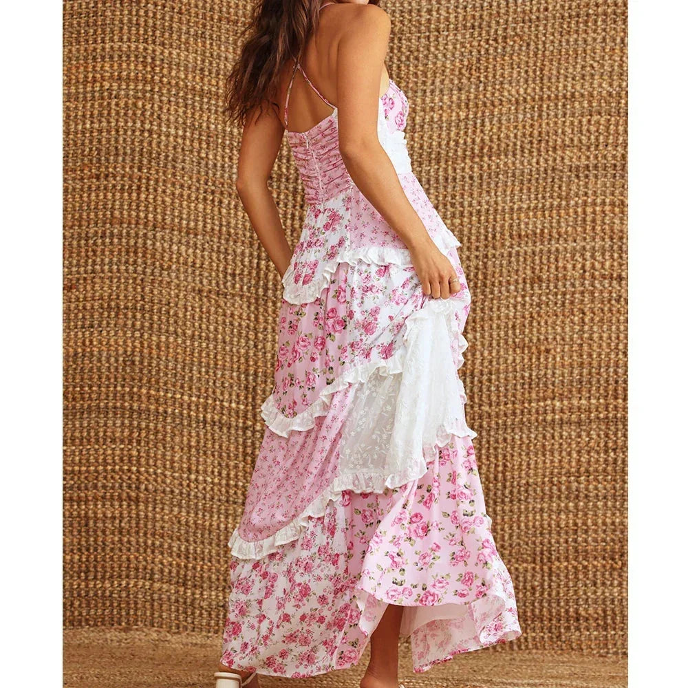 Vestido largo mujer verano patchwork tirantes finos