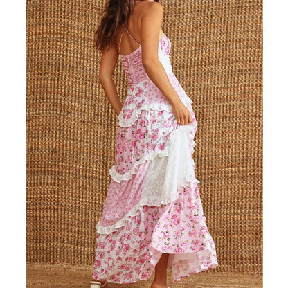 Vestido largo mujer verano patchwork tirantes finos