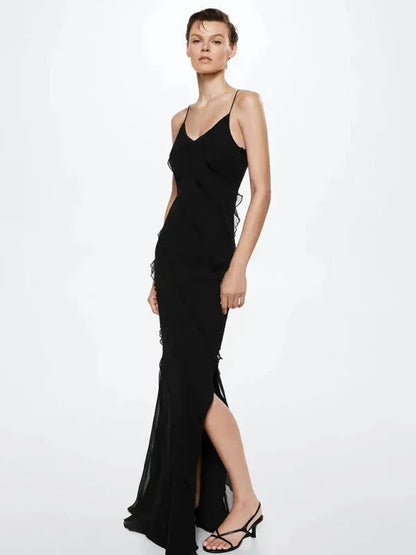 Vestido largo mujer con volantes y tirantes finos verano
