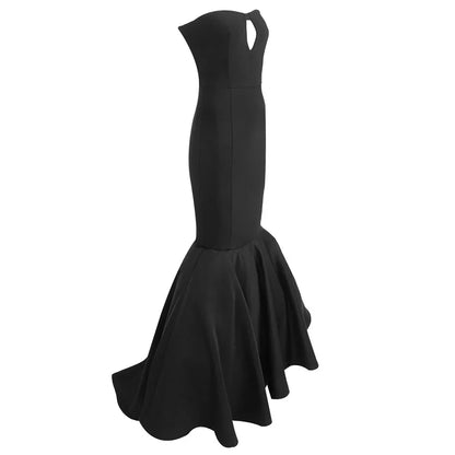 Vestido largo sirena de mujer negro sin tirantes