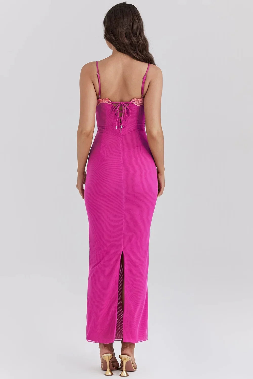 Vestido midi ajustado mujer con encaje y espalda descubierta