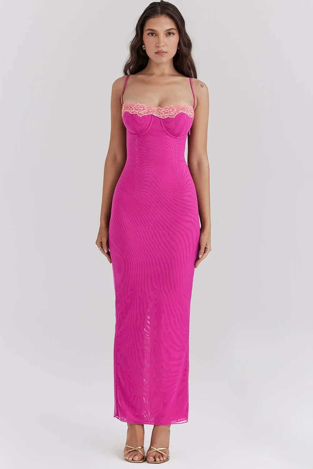Vestido midi ajustado mujer con encaje y espalda descubierta