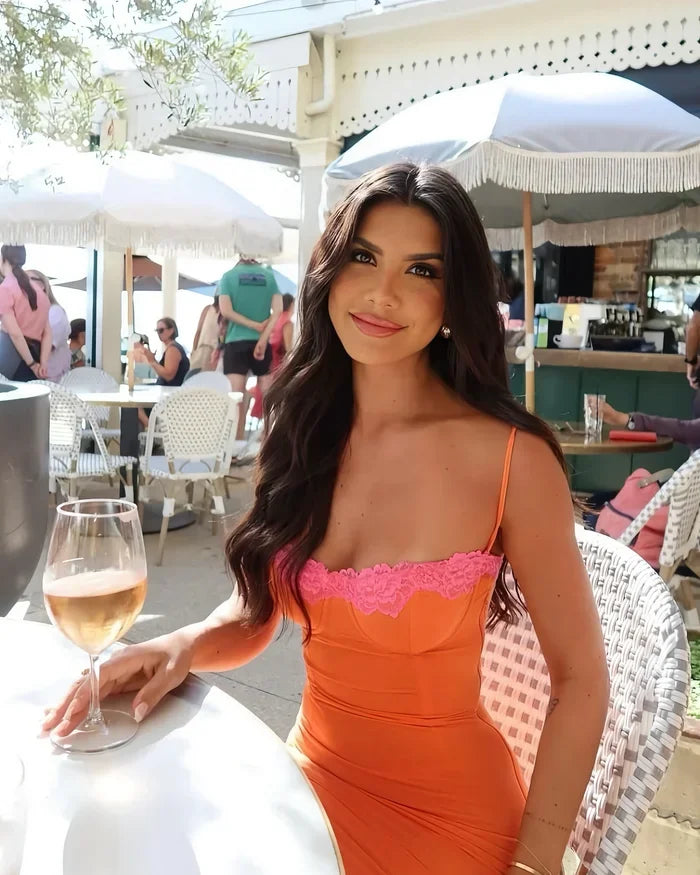 Vestido midi ajustado mujer con encaje y espalda descubierta