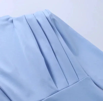 Vestido midi de mujer drapeado con cuello alto y mangas largas