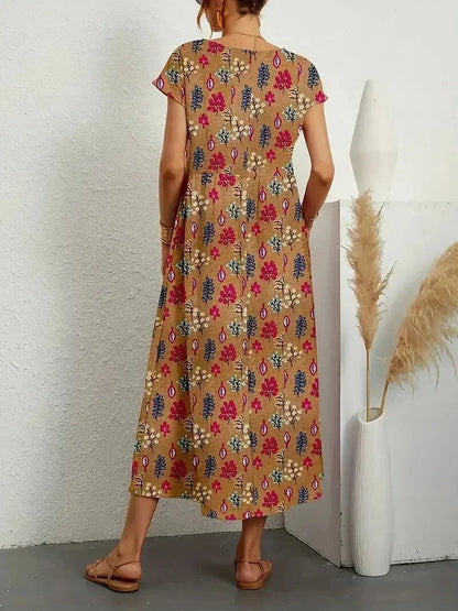 Vestido midi mujer de algodón estampado floral con bolsillos