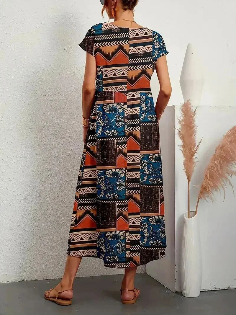 Vestido midi mujer de algodón estampado floral con bolsillos