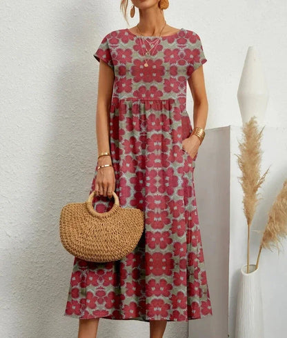 Vestido midi mujer de algodón estampado floral con bolsillos