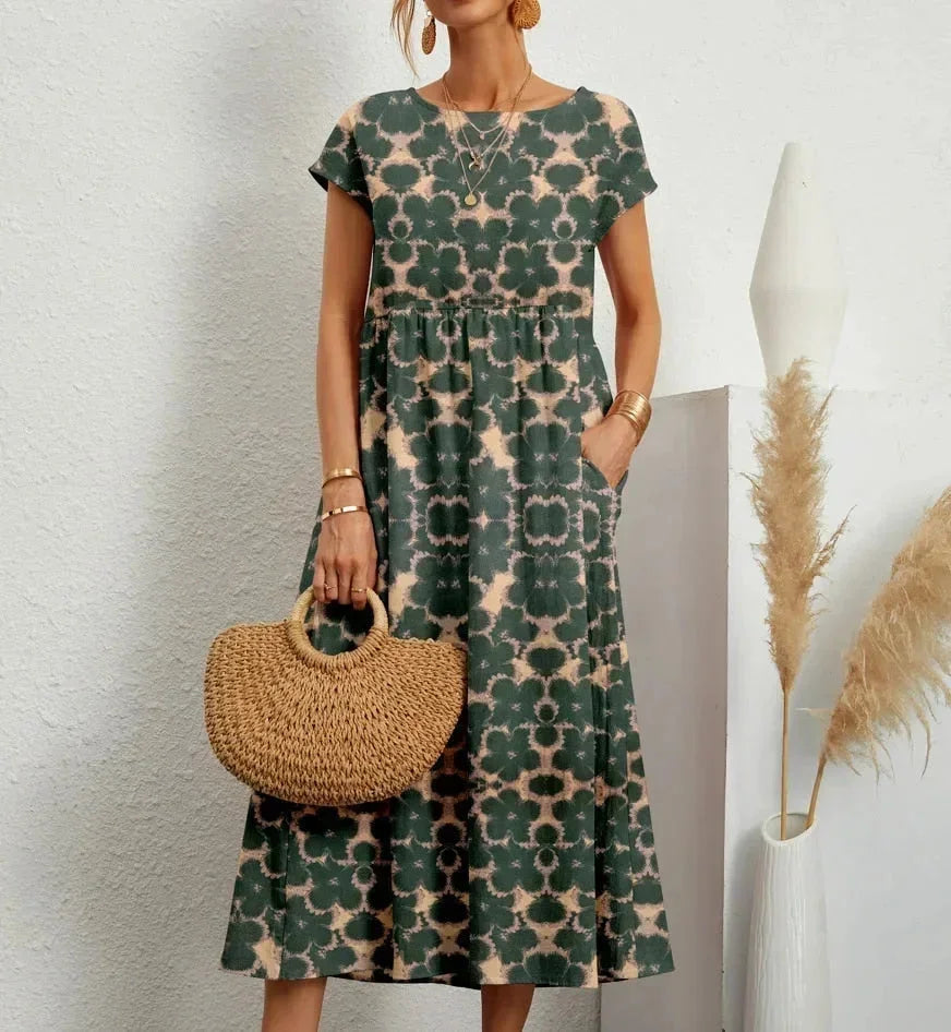 Vestido midi mujer de algodón estampado floral con bolsillos