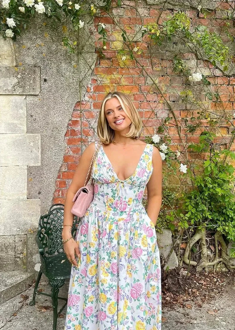Vestido midi mujer floreado con tirantes