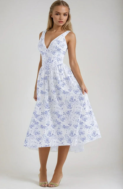 Vestido midi mujer floreado con tirantes