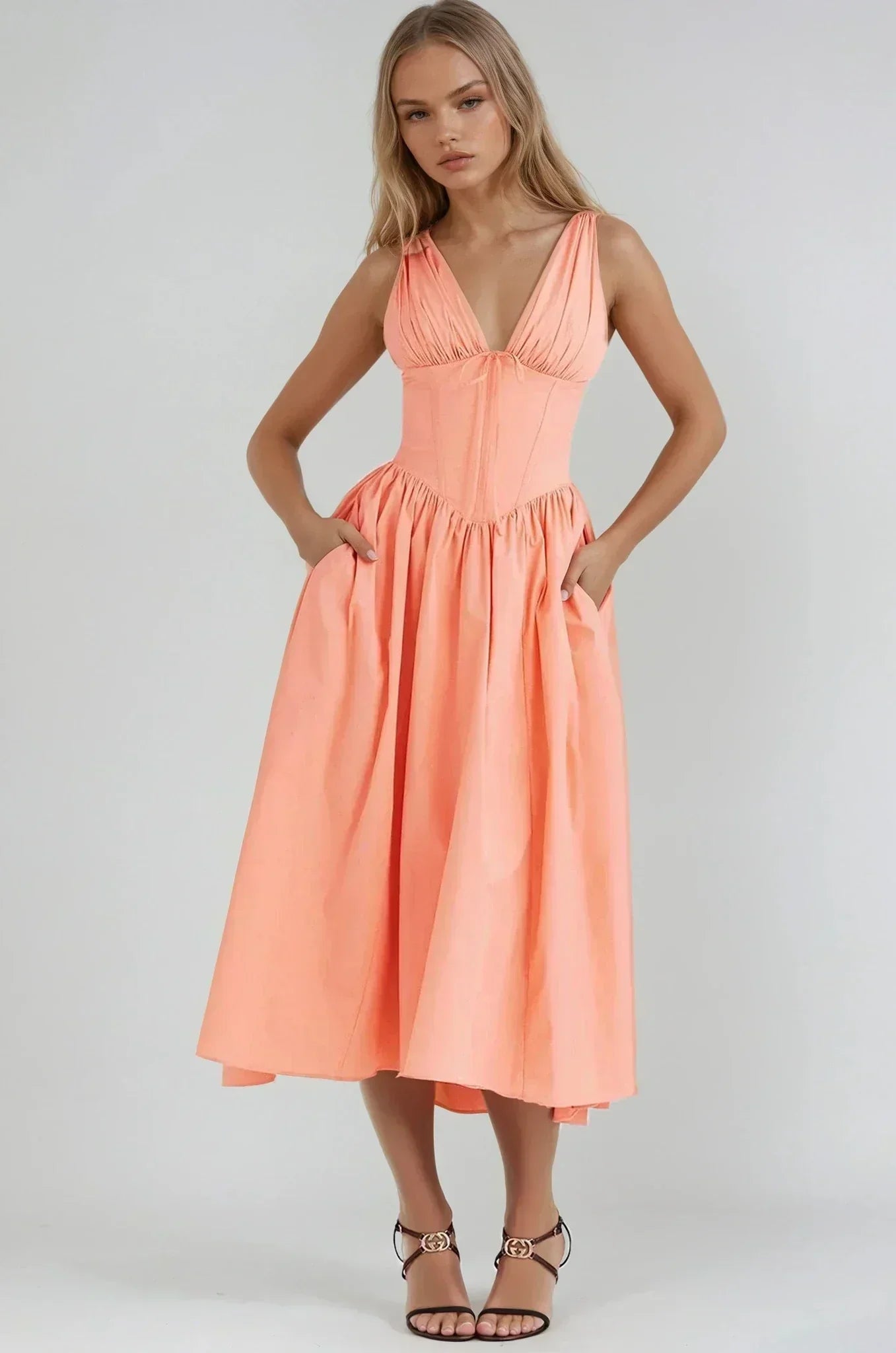 Vestido midi mujer floreado con tirantes