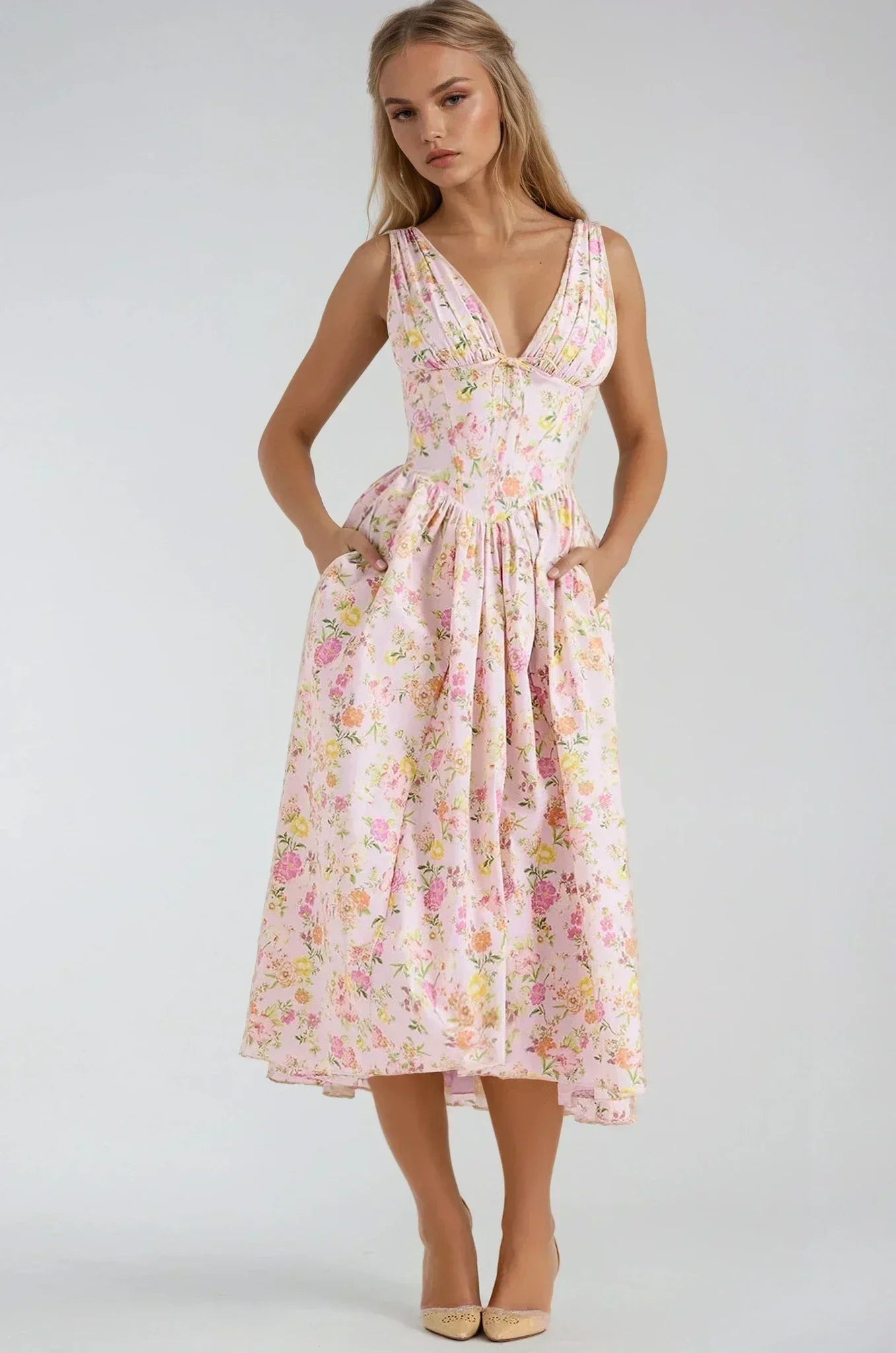 Vestido midi mujer floreado con tirantes