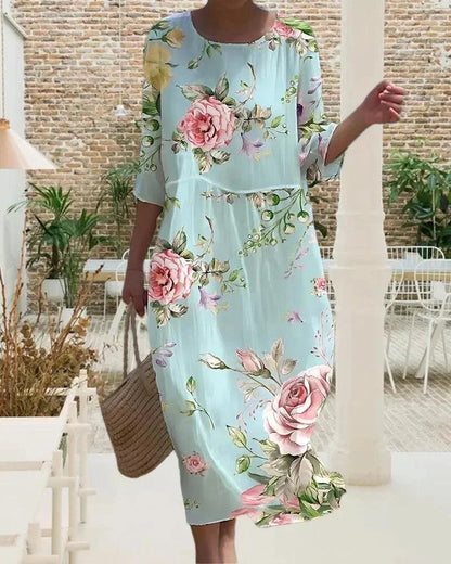 Vestido midi mujer con motivos variados mangas medio largas playa