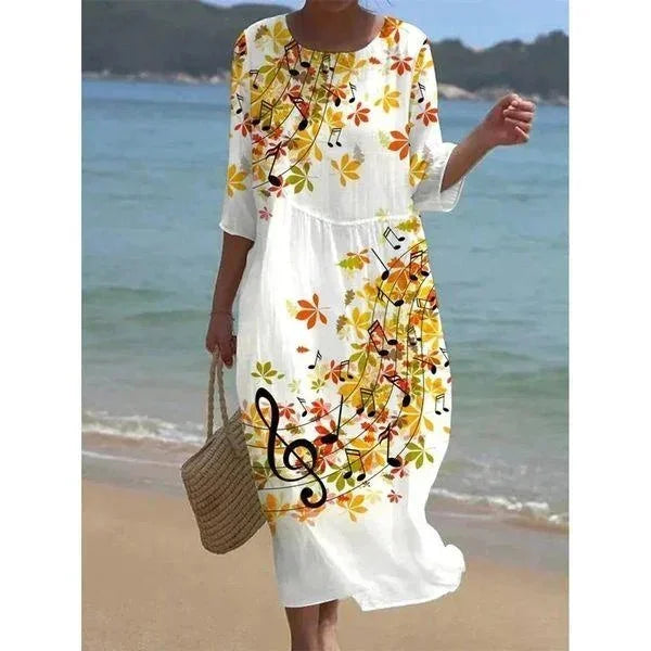 Vestido midi mujer con motivos variados mangas medio largas playa