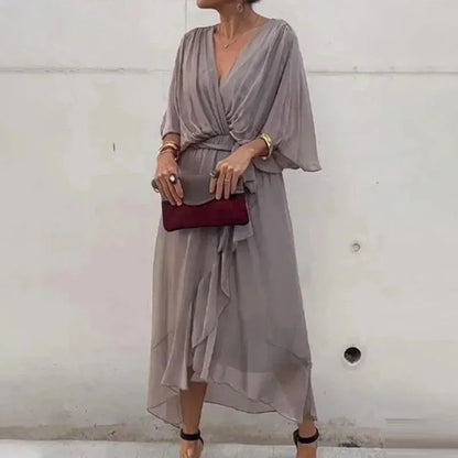 Vestido midi mujer cruzado con escote en V y lazada en la cintura
