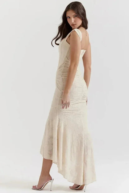 Vestido midi mujer sin mangas con encaje